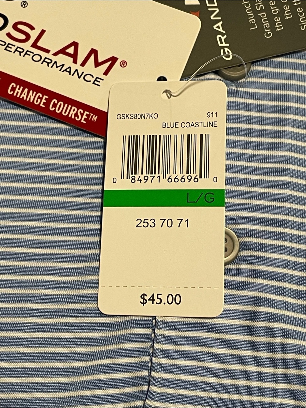 Tee Time! NWT! Grand Slam Performance Sz L Blue Moisture Wicking Polo Athletic - Picture 11 of 12
